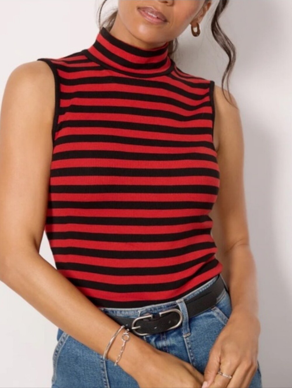 Sanctuary Essential Stripe Sleeveless Mock Muscle Tee Top Size M New Grunge Boho